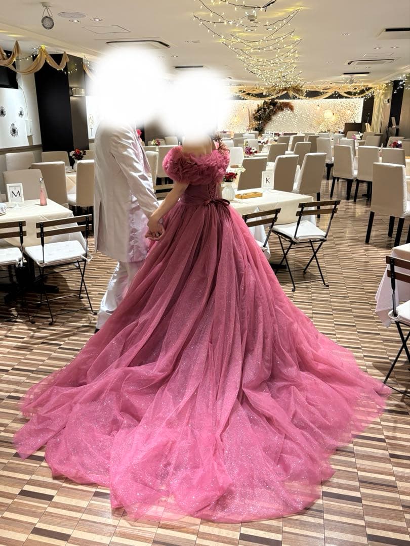 美品yns wedding ピンク カラードレス パニエ付 ハツコエンドウ　好み