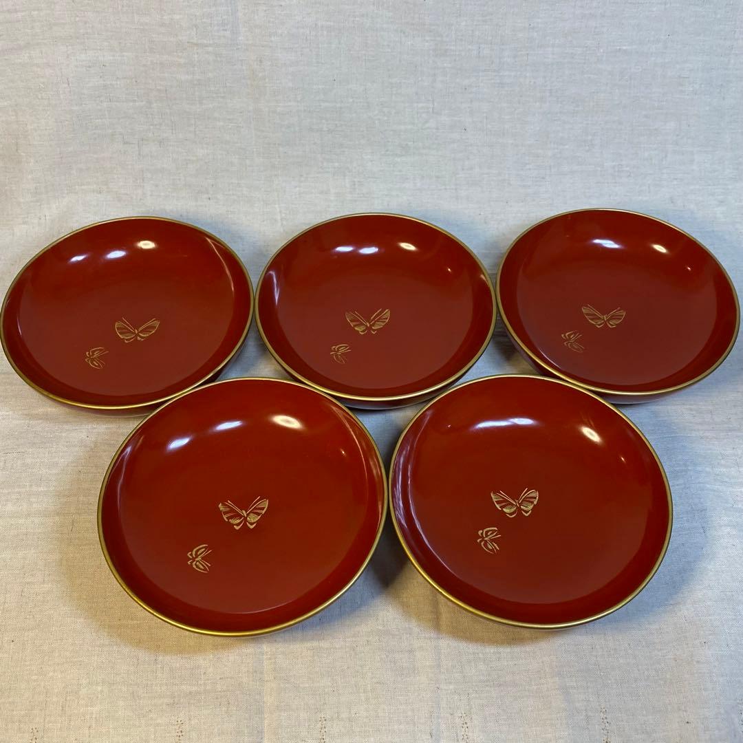 輪島塗　汁椀　金蒔絵　蒔絵　木製　牡丹蝶文　5客