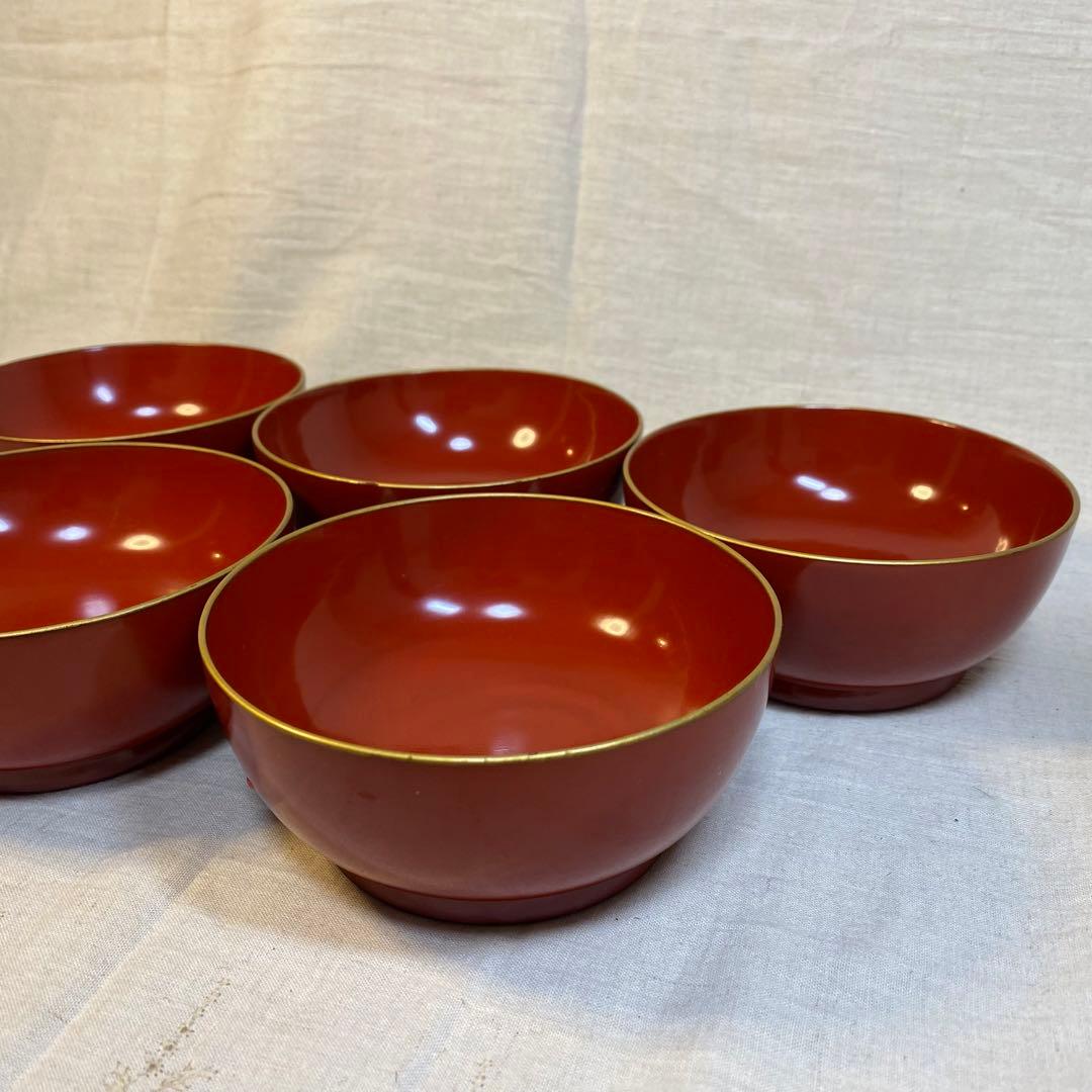 輪島塗　汁椀　金蒔絵　蒔絵　木製　牡丹蝶文　5客