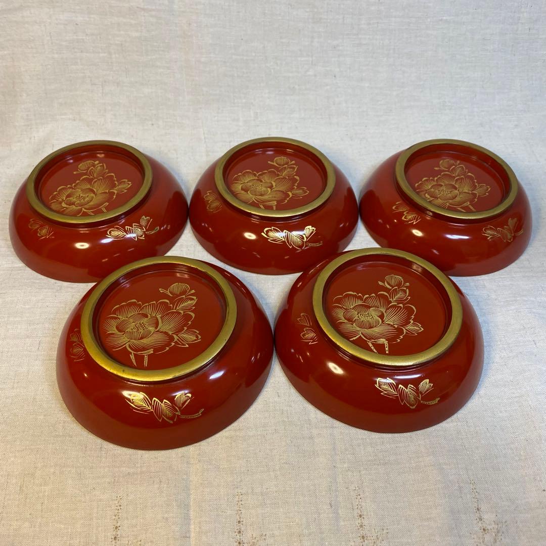 輪島塗　汁椀　金蒔絵　蒔絵　木製　牡丹蝶文　5客