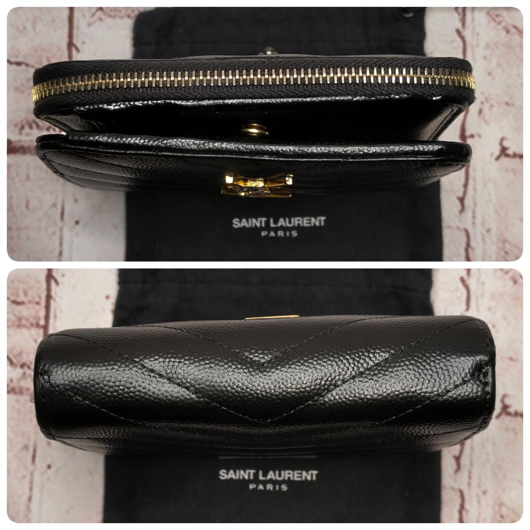 【現行／美品】サンローラン 折り財布 カサンドラ キルティングレザーYSL／黒A
