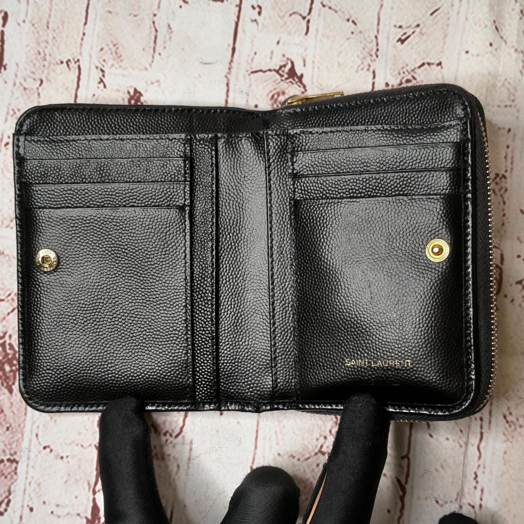 【現行／美品】サンローラン 折り財布 カサンドラ キルティングレザーYSL／黒A