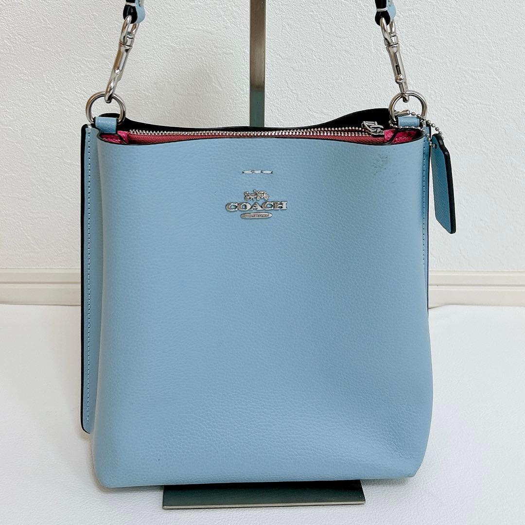 極美品 コーチ モリー バケットバッグ 22 2way レザー ショルダー 水色