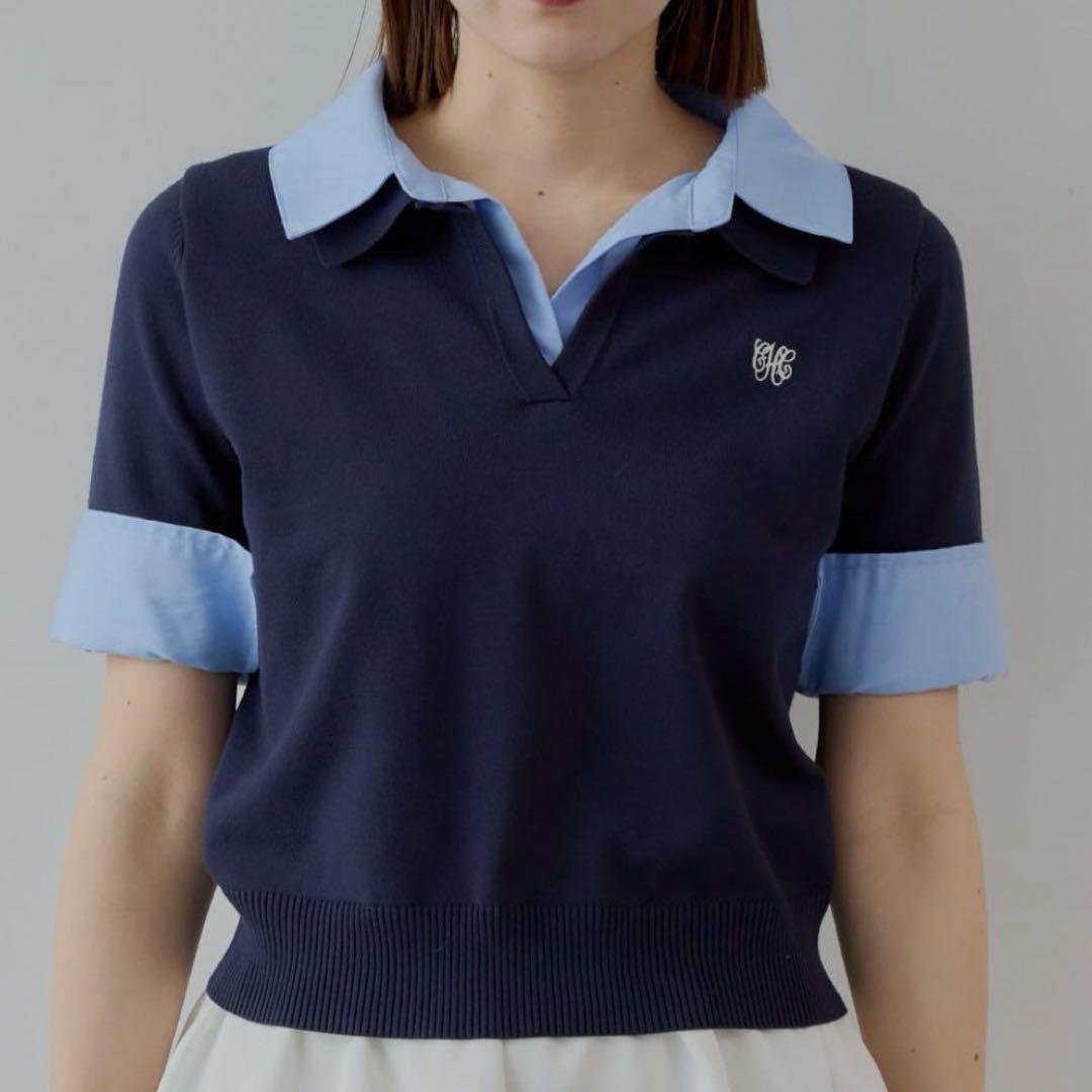 【Chico/新品/美品】刺繍入り襟付きポロニット