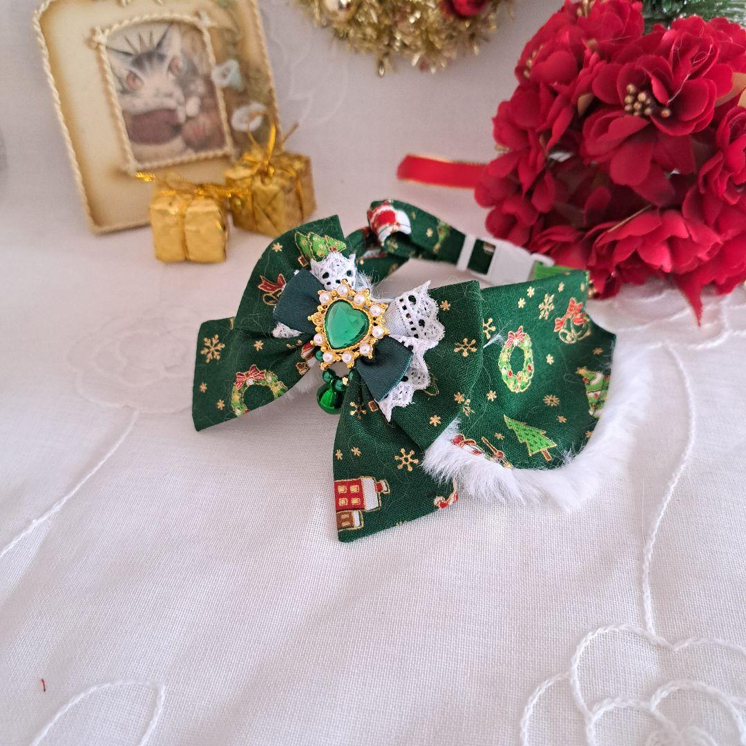 クリスマスシリーズ(緑雪だるま&サンタクロース)わんちゃん猫ちゃん用襟つき首輪