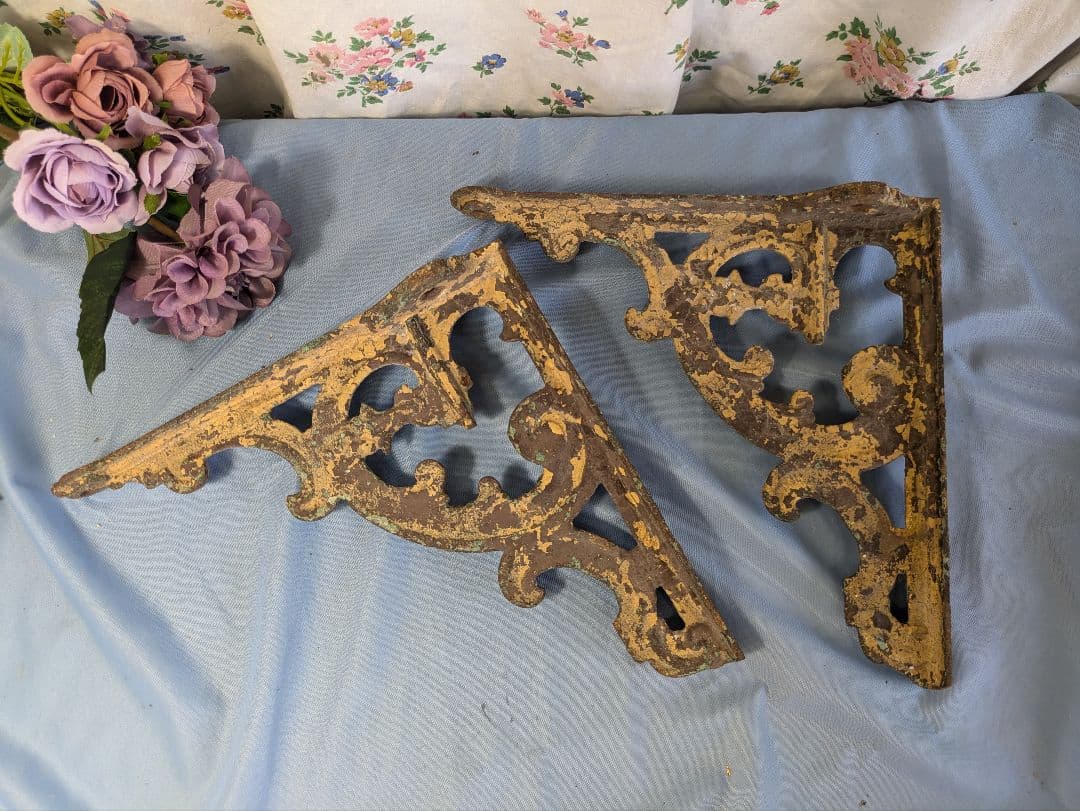 イギリス アンティーク 鉄製 棚受け ブラケット 2個セット