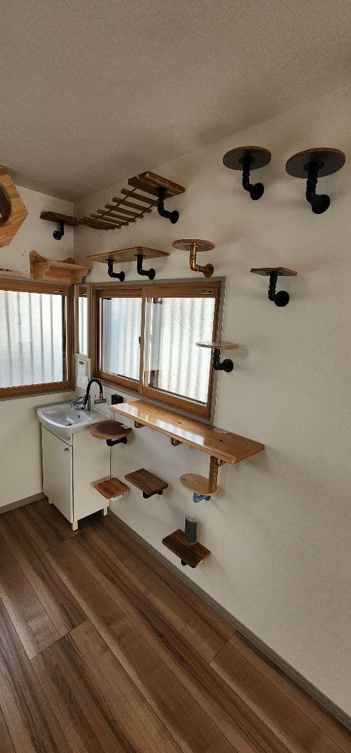 木製キャットタワー 多層構造 キャットハウス付き