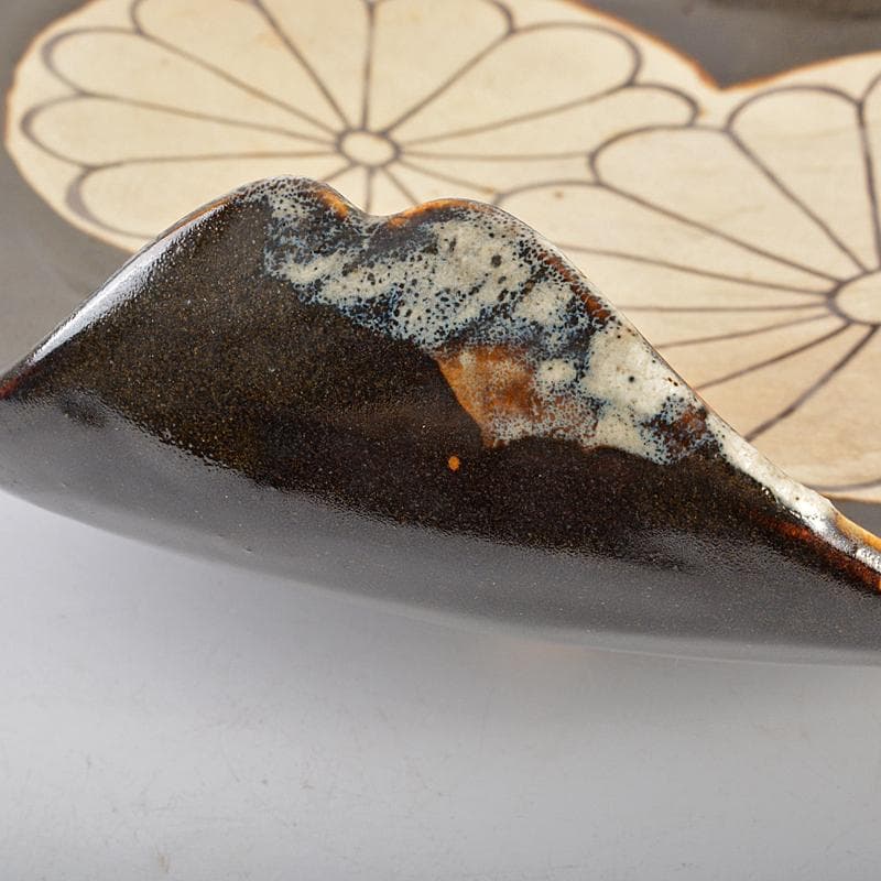 Tarou Kimoto　瀬戸黒加藤春鼎作菊文四方平鉢共箱C　R6658B