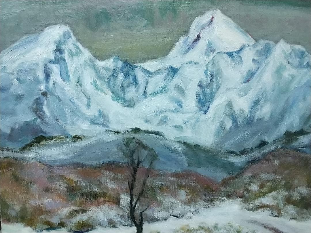 F8「冬磐梯」絵画 油絵 油彩画 風景画 アート 磐梯山 (2393)