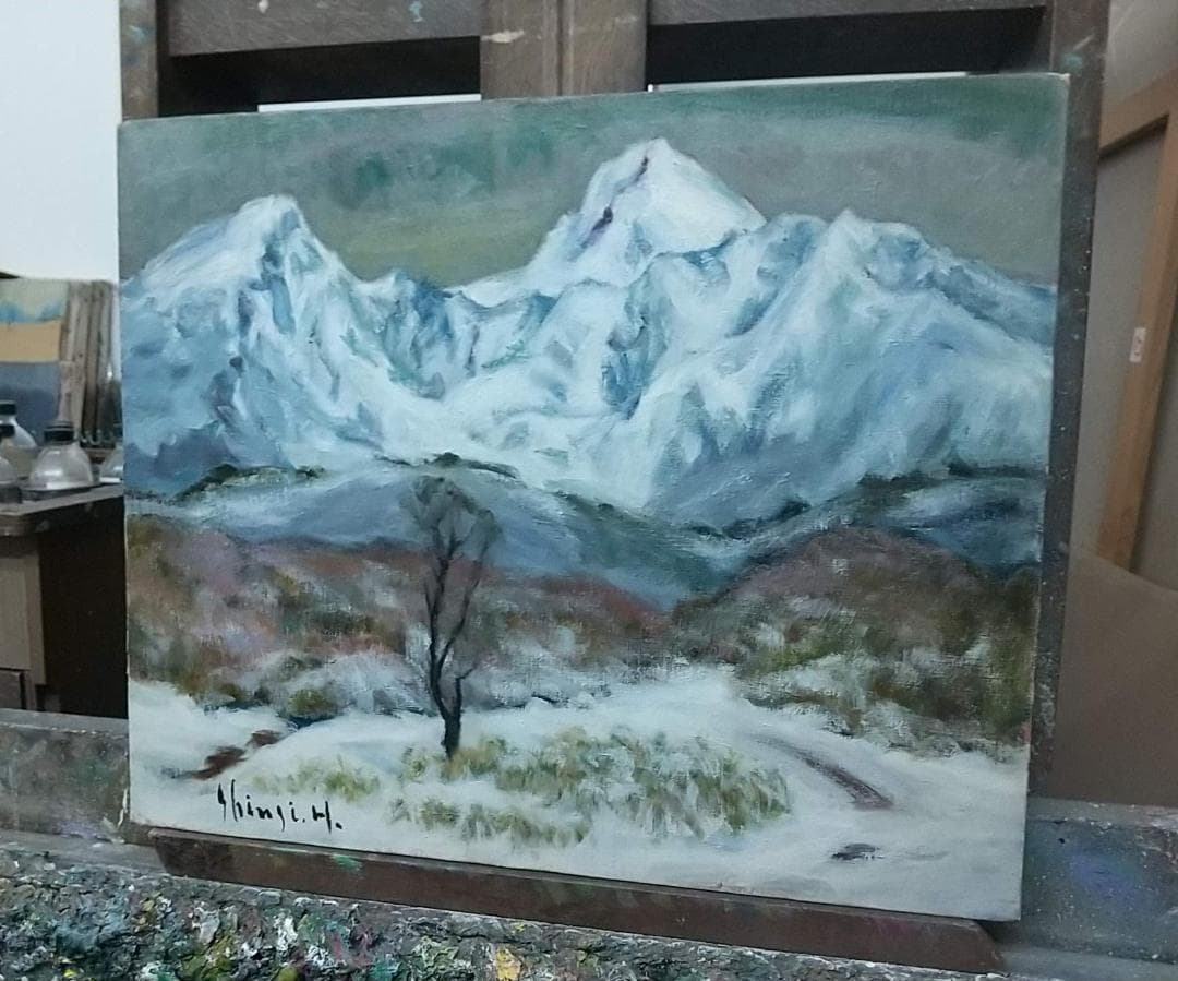 F8「冬磐梯」絵画 油絵 油彩画 風景画 アート 磐梯山 (2393)