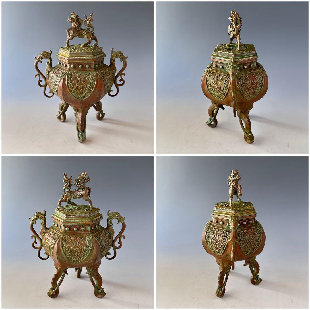 長谷川雅山　青銅　瑞貴　三足　香炉　工芸品　美術品　極上品　金工　鋳物