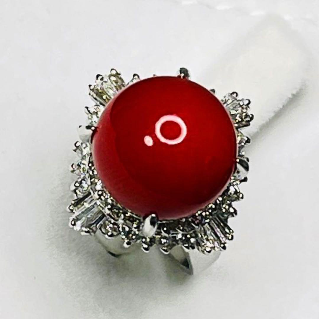 東*堂様 【美品】大珠 天然血赤珊瑚ダイヤモンドpt900リング