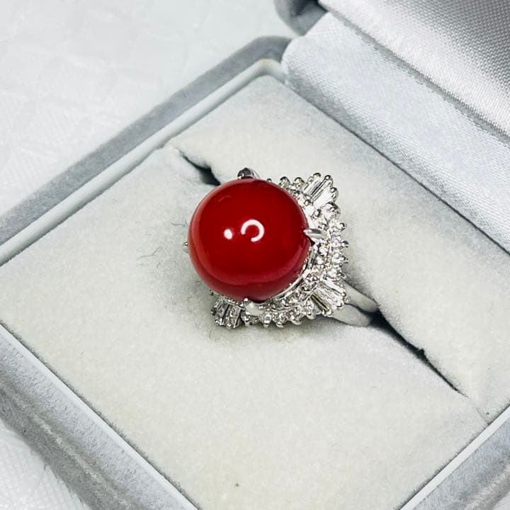 東*堂様 【美品】大珠 天然血赤珊瑚ダイヤモンドpt900リング