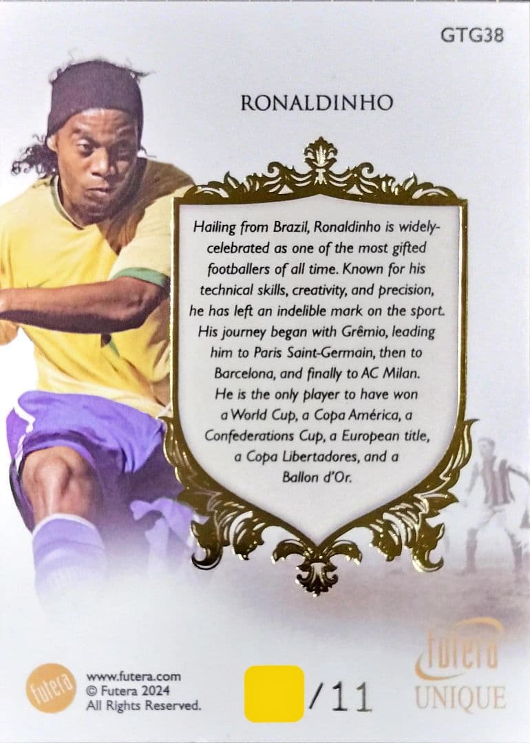 【11枚限定】ロナウジーニョ　金枠カード　Futera Unique