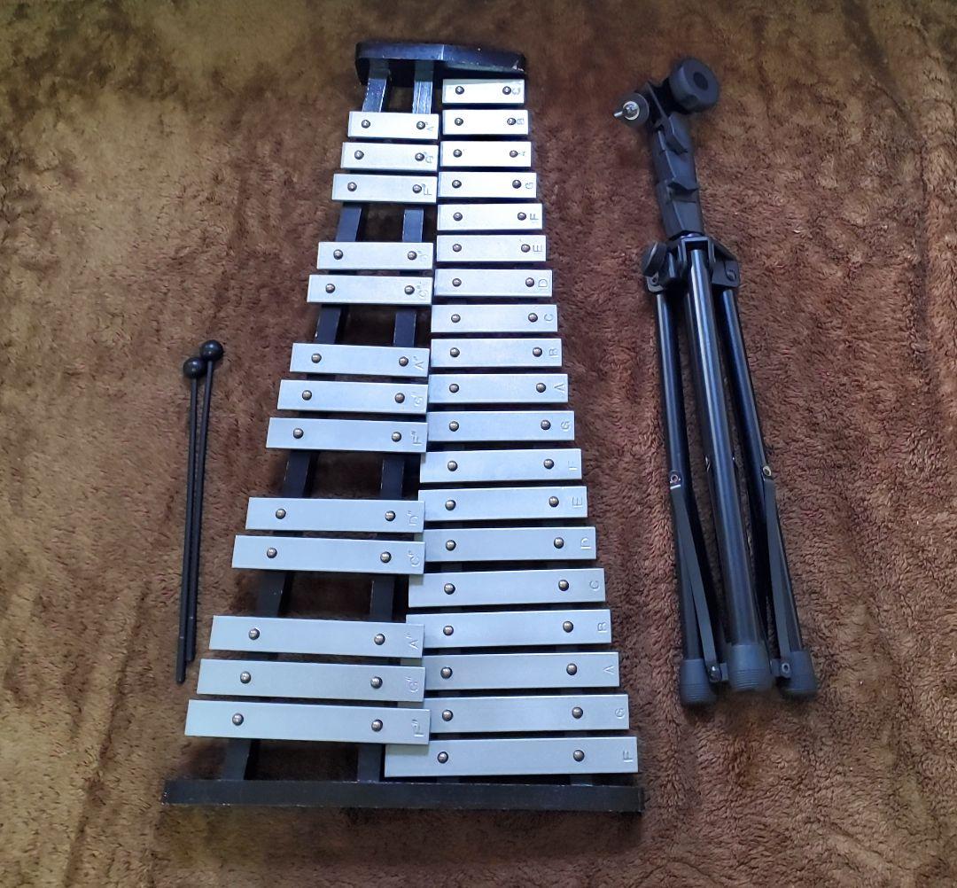 グロッケン 鉄琴 32音 スタンド付属 マレットx2本 メーカー不明