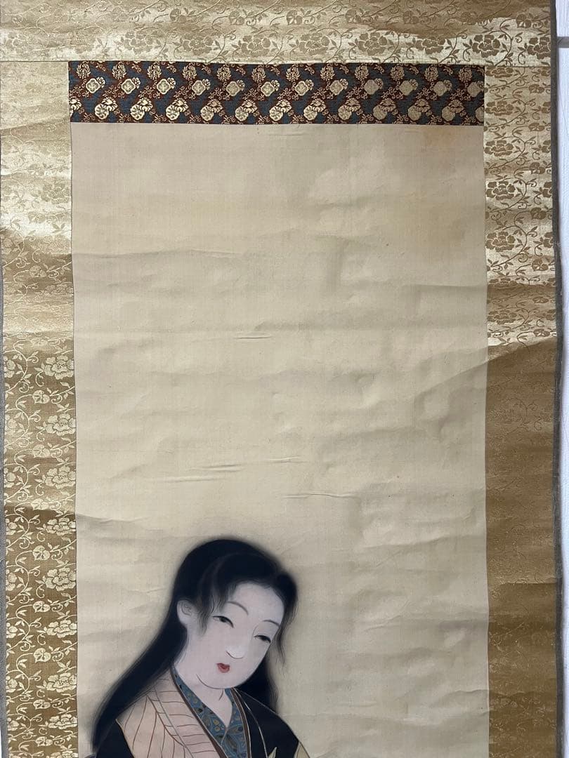 掛け軸　源 閑山［美人図］絹本　肉筆　木箱無！