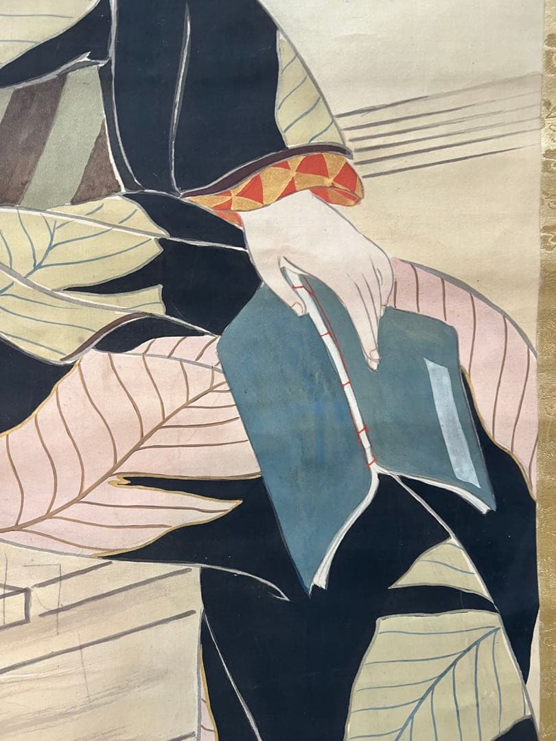 掛け軸　源 閑山［美人図］絹本　肉筆　木箱無！