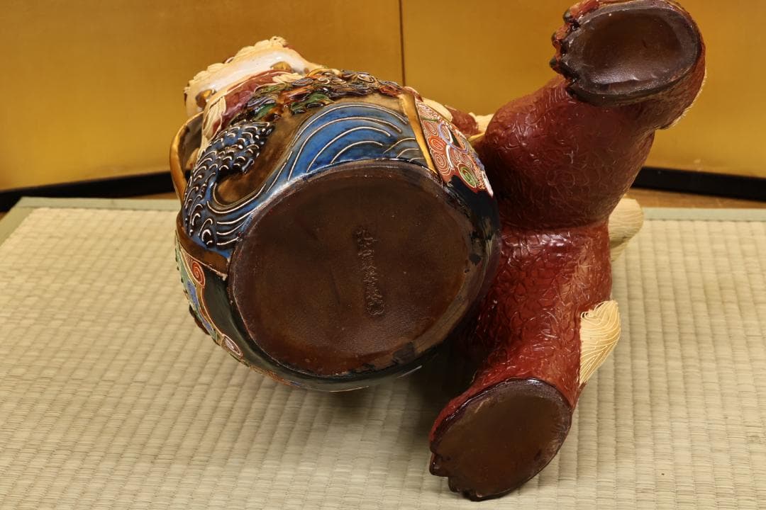 九谷焼　八幡釜　須栄義　獅子　龍玉　置物　床飾　縁起物　高さ35㎝　BK045