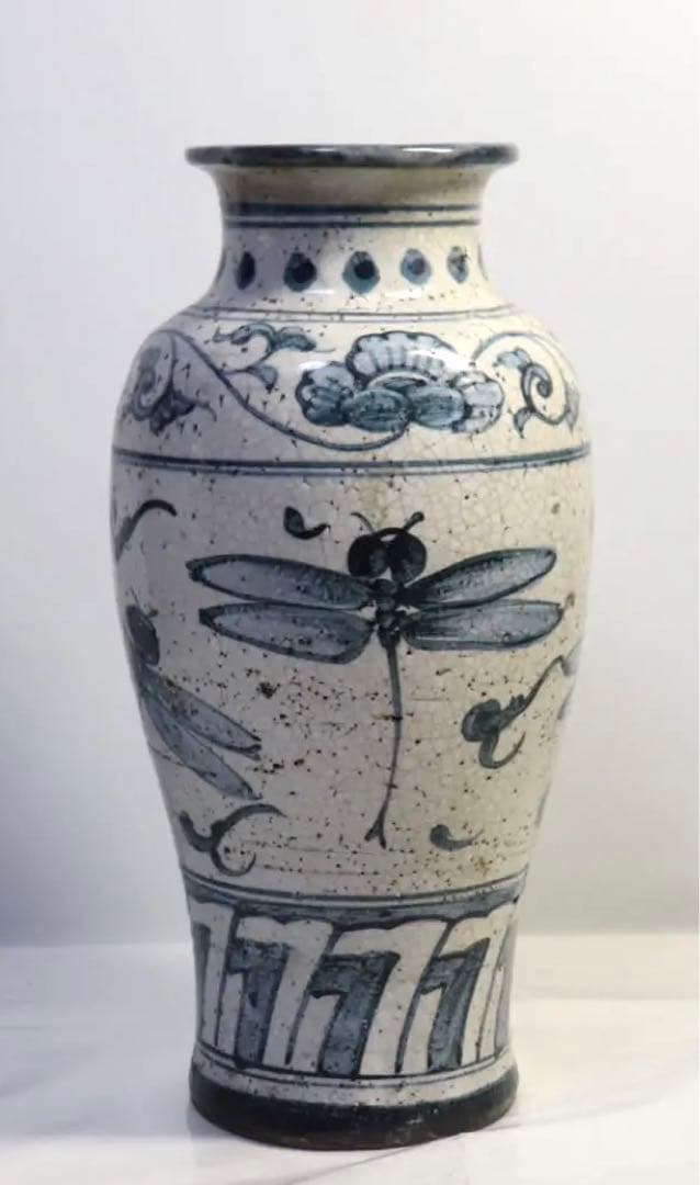 古安南　蜻蛉　染付瓶　アンティーク　送料込み1123