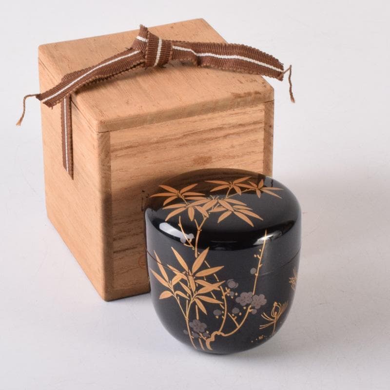 茶道具　加賀蒔絵師　中村湖舟作　松竹梅蒔絵　中棗　共箱　V　7214