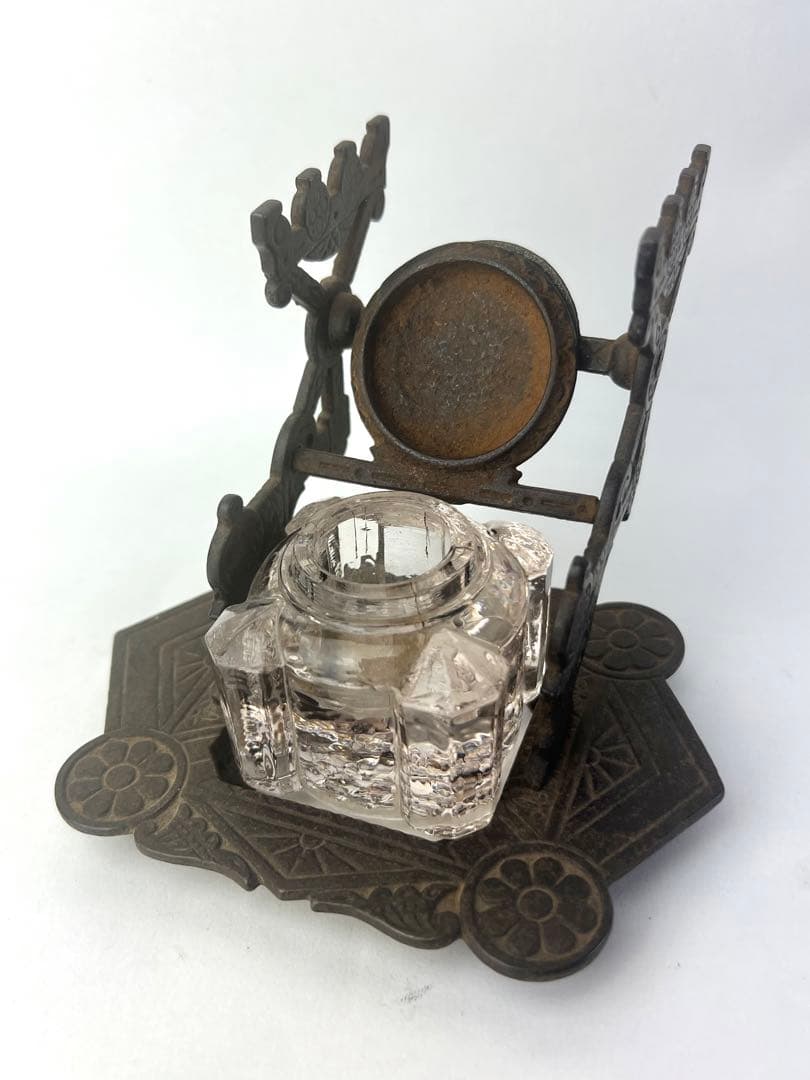 146年もの アンティーク インク壺 ペンレスト 1879年製 つけペン ガラス