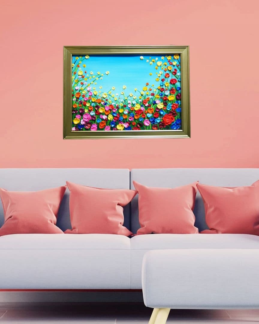 油絵 油彩 油彩画 絵 絵画 【野生のお花畑】B4