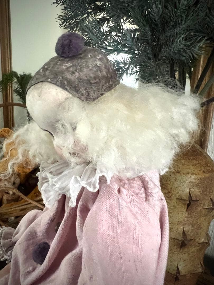 人形 ピンクの布製ピエロ人形