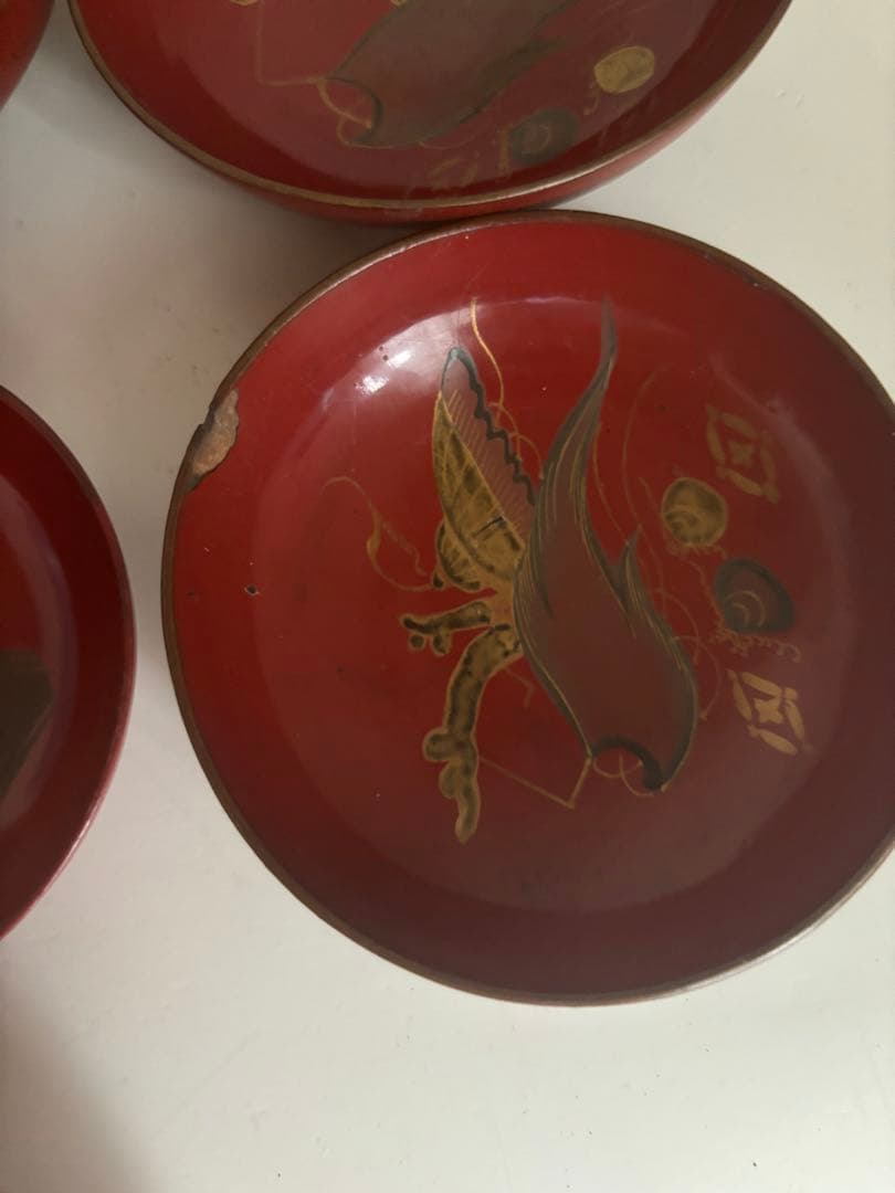 ビンテージ！古道具！推定　明治　征露記念　漆　盃　セット　木箱入り　10個　台