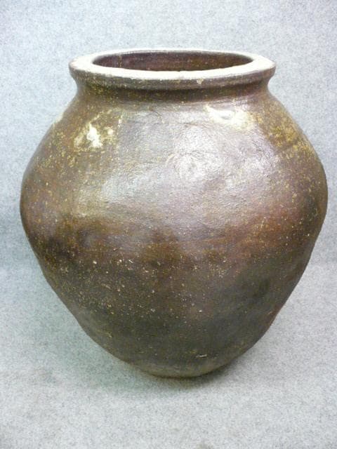 越前焼 自然釉 壷 刻印有り [B31502]