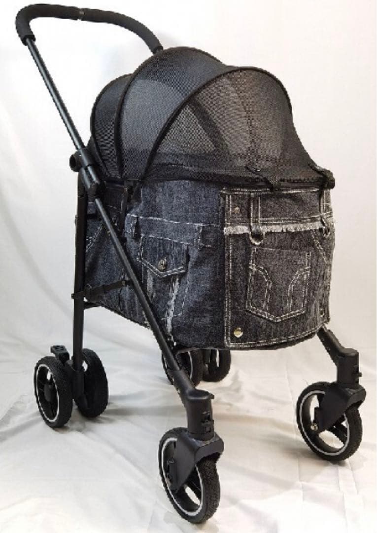 【中古・美品】WANRIDE Prestage上下段Ｌブラックデニムペットカート