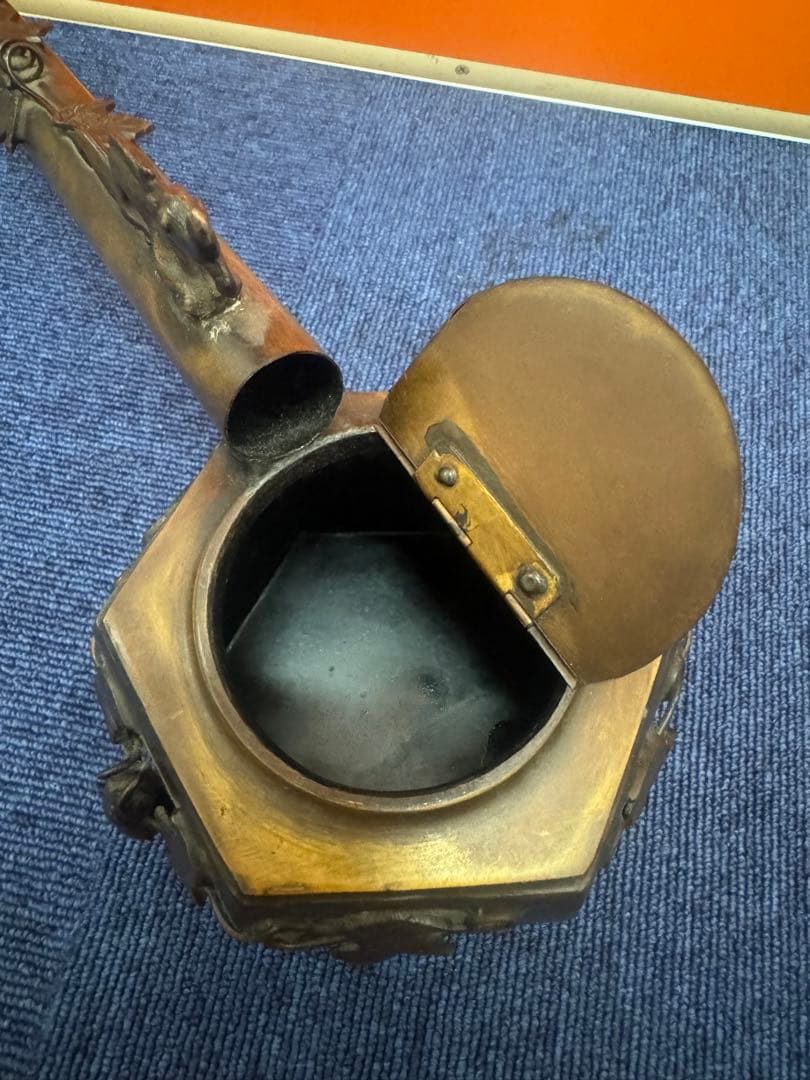 1624 中国美術　唐物　古玩　唐銅　瓢箪から駒図大矢立香炉　大明宣徳　時代物