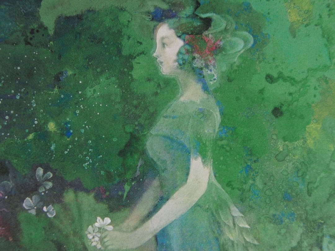 中野靖子、【星天】、希少な額装用画集より、新品額装付、状態良好