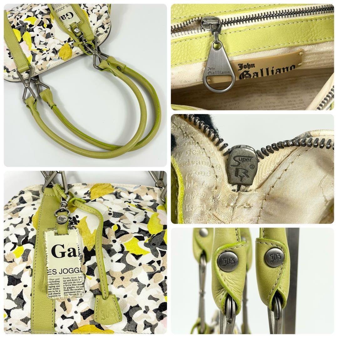 美品 JHON GALLIANO 花柄 ミニボストンバッグ ガリアーノ レザー