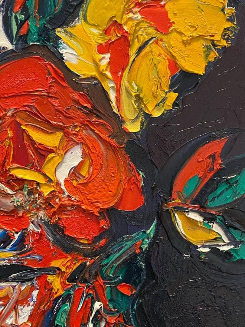 「真作」宮田為義　薔薇の絵　靜物画　絵画　油彩画　額装　F15号