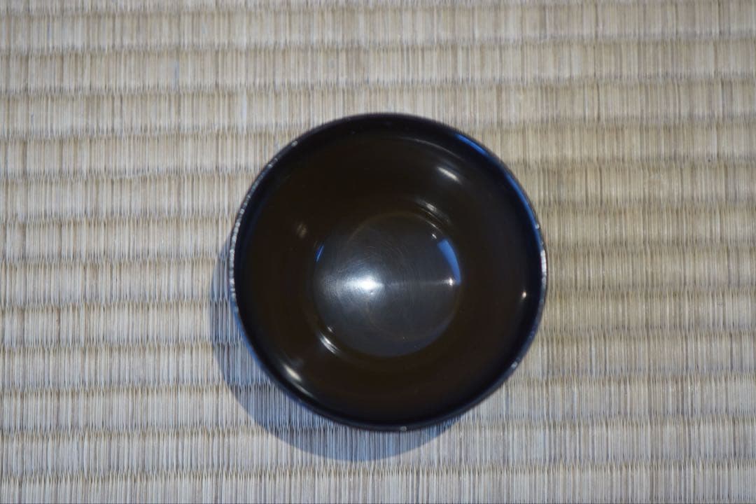 茄子高蒔絵・富士山蒔絵・朱印入り 黒乾漆粉塗 小吸物椀 2客/ 木製漆器 茶懐石