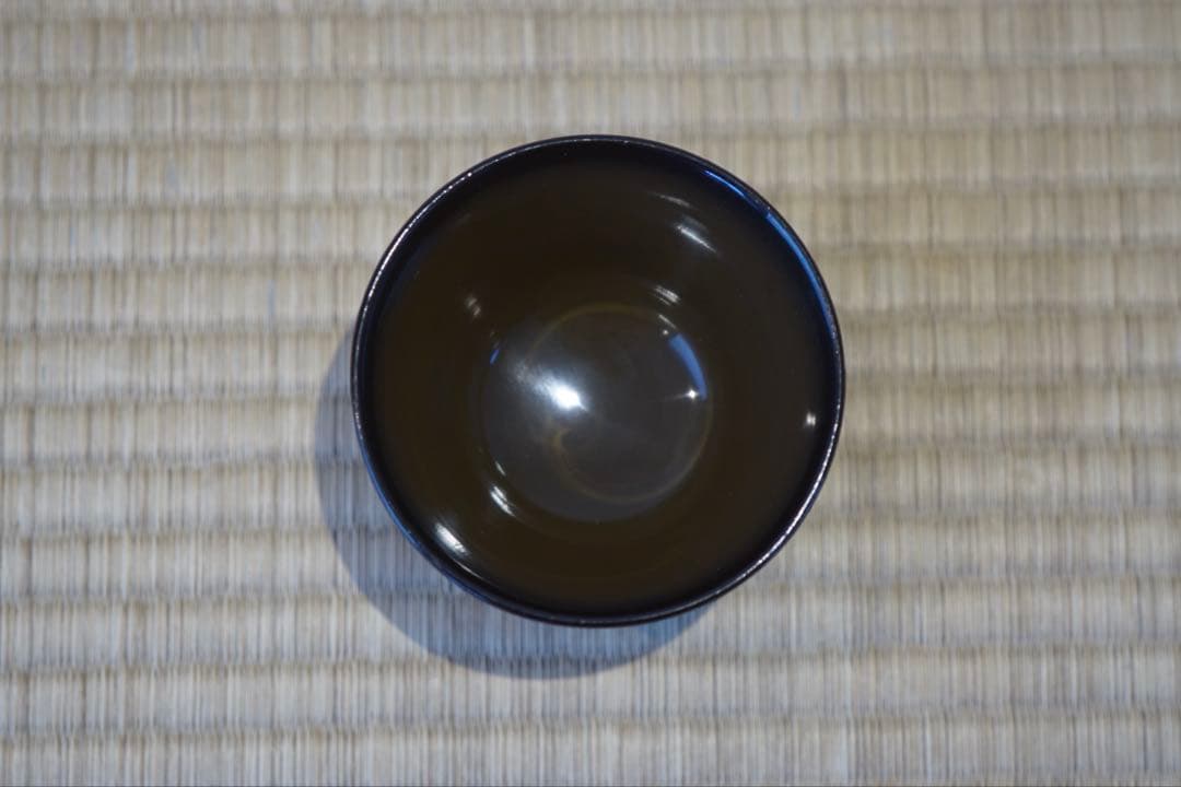 茄子高蒔絵・富士山蒔絵・朱印入り 黒乾漆粉塗 小吸物椀 2客/ 木製漆器 茶懐石