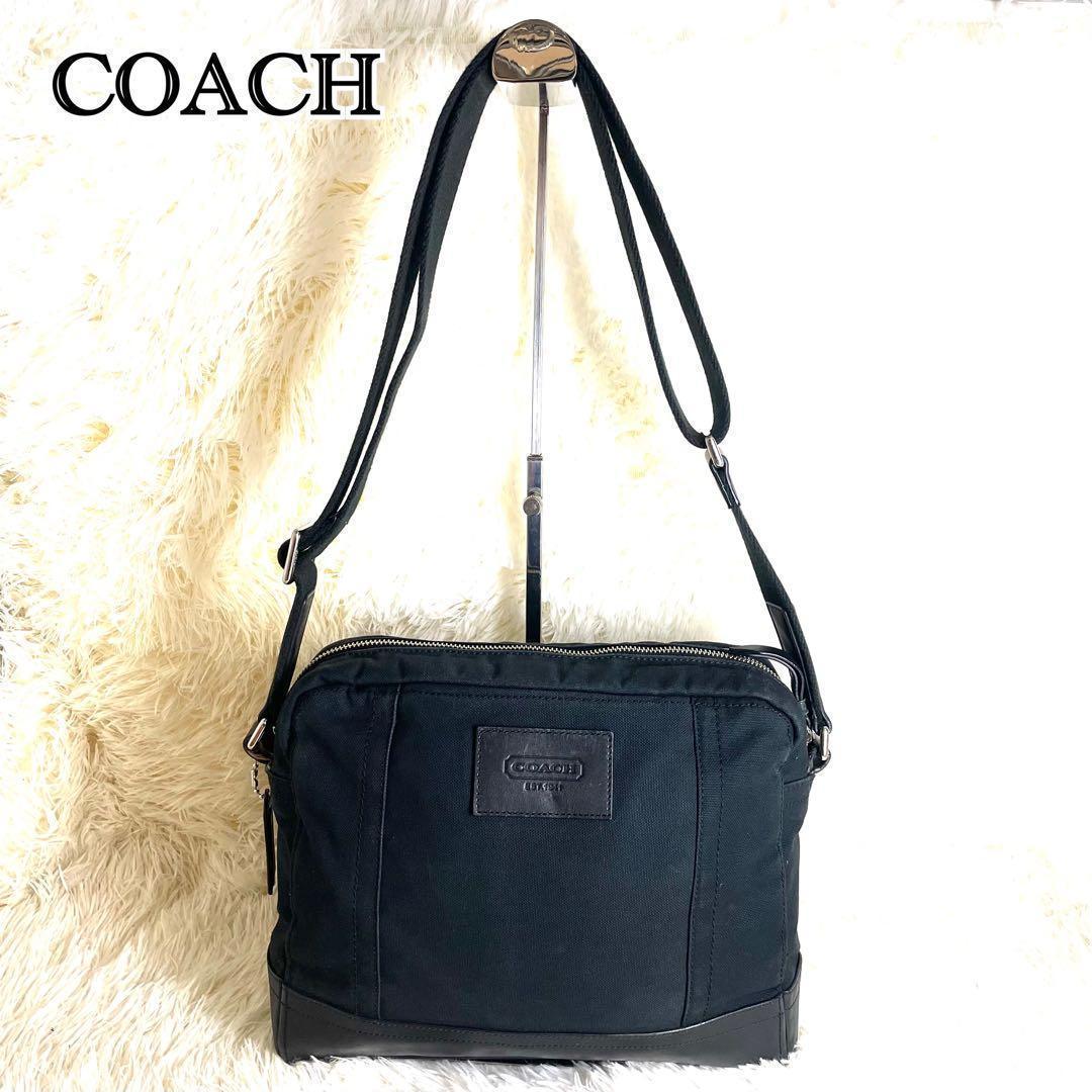 【極美品】コーチ ショルダーバッグ メッセンジャーバッグ レザー キャンバス 黒