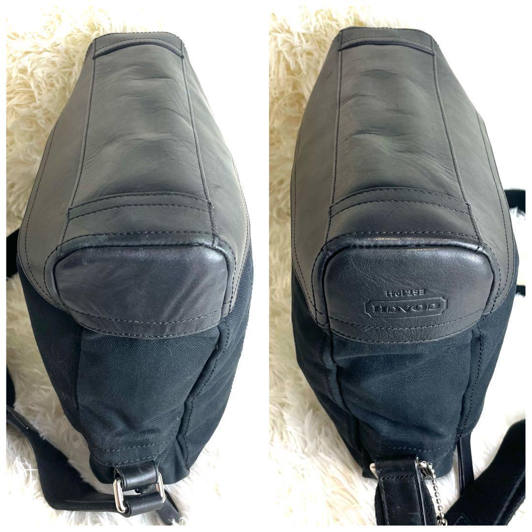 【極美品】コーチ ショルダーバッグ メッセンジャーバッグ レザー キャンバス 黒