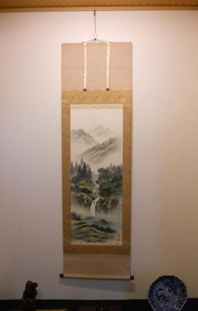 掛け軸 南谷大晃 山邦風景 絹本 希少 軸装 茶道具 掛軸 美品 です。