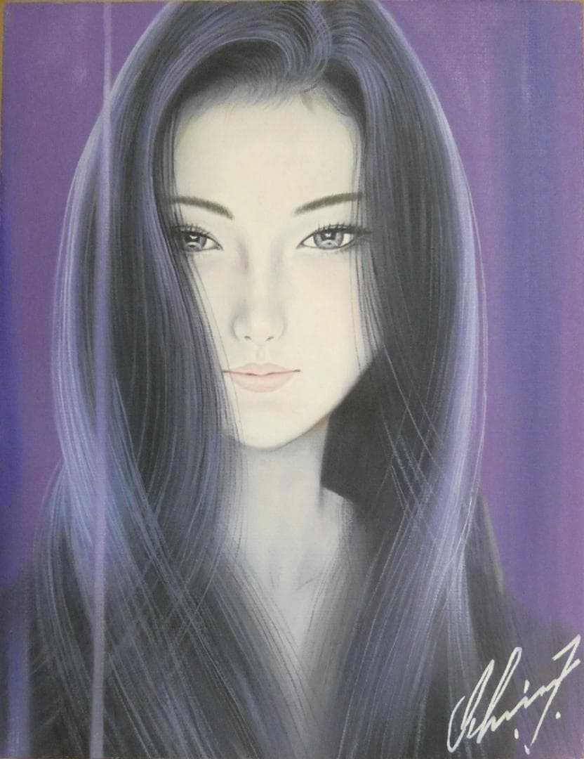 美人像　油絵　鶴田一郎　人物画　F6　額付き　手描き　肉筆