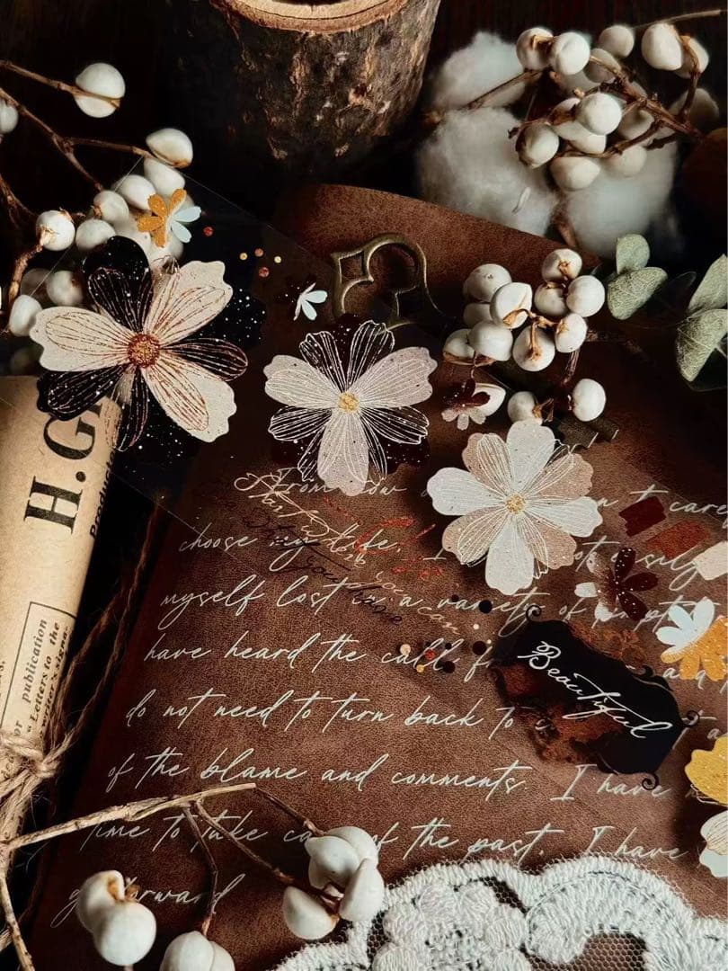 霖蓝汐原创手账《落彩花间》海外マスキングテープ　マステ 【2650】