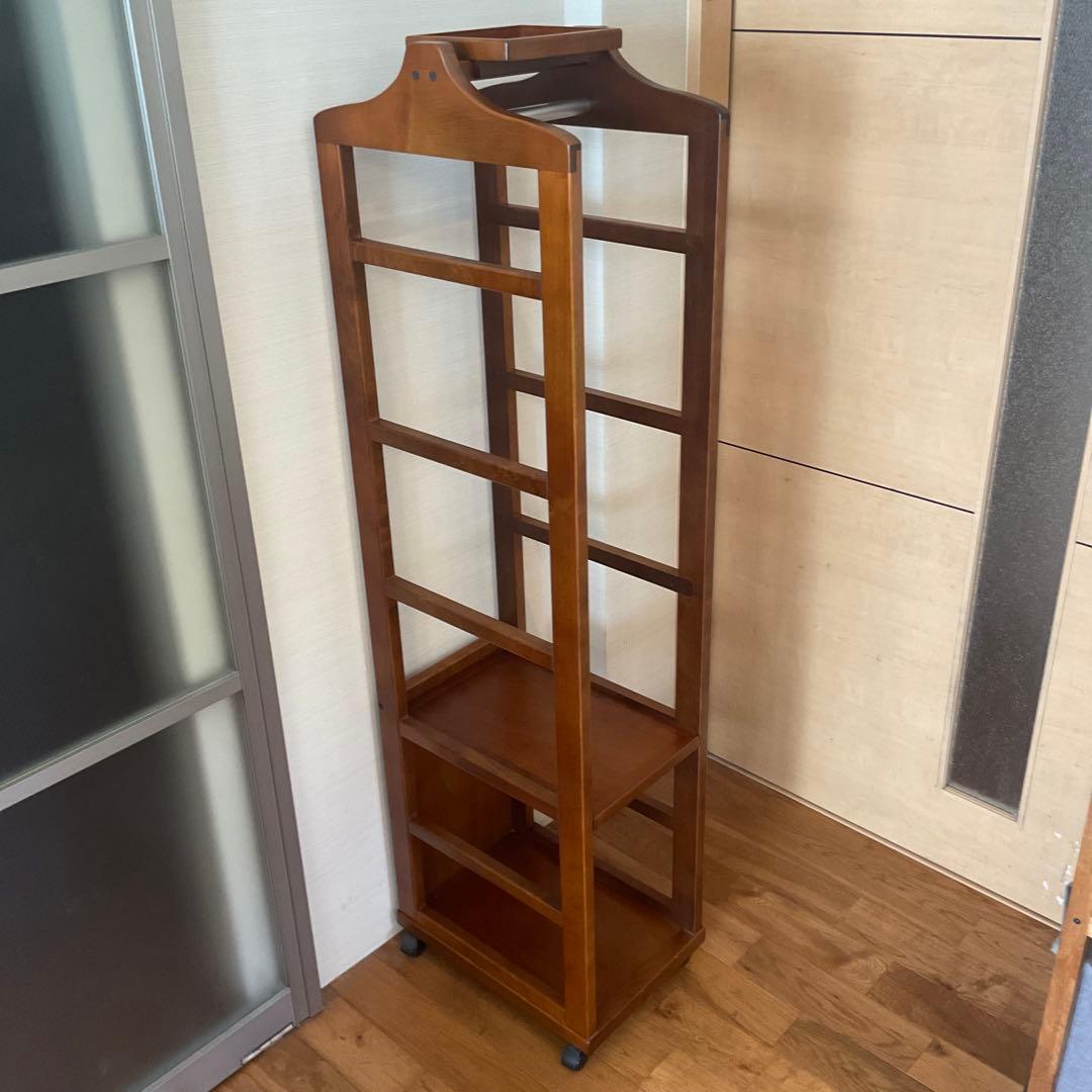 『専用品』豊岡クラフト　木製 ハンガーラック　日本製　上部トレイ・キャスター付き