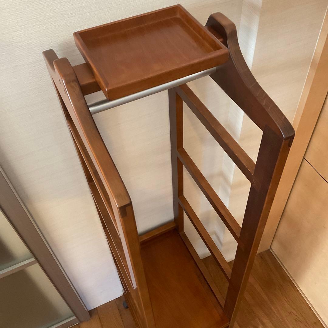 『専用品』豊岡クラフト　木製 ハンガーラック　日本製　上部トレイ・キャスター付き