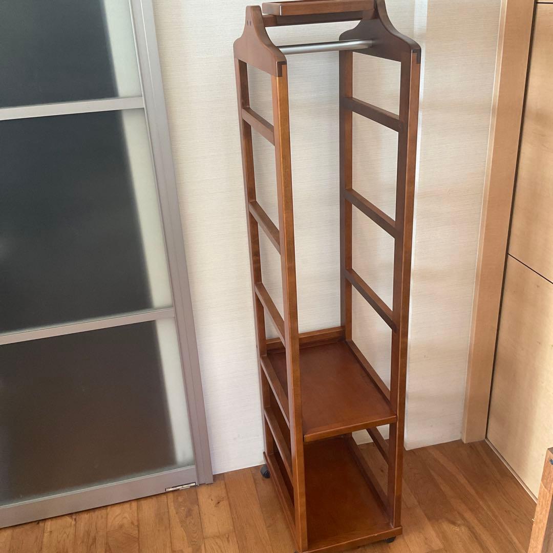 『専用品』豊岡クラフト　木製 ハンガーラック　日本製　上部トレイ・キャスター付き