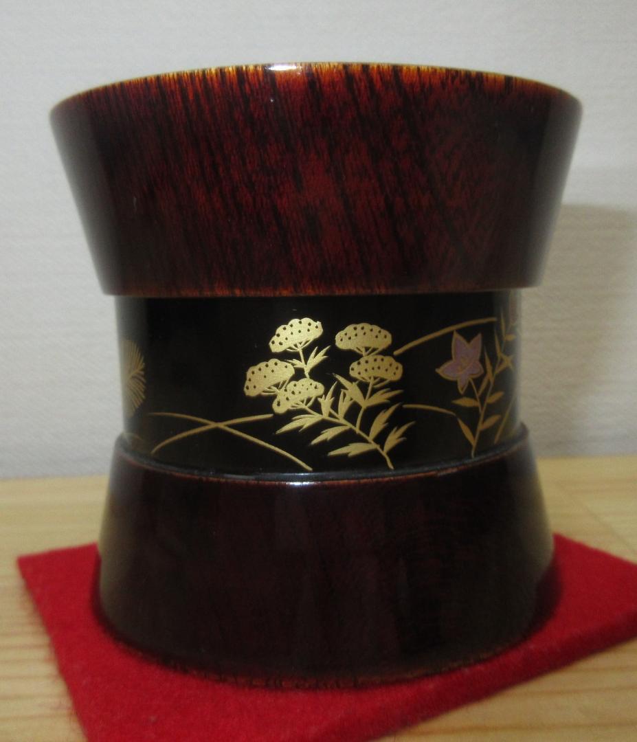 送料込【逢絢亭】茶道具 棗 茶器 京塗 秋草蒔絵 杵形 木製 北村葵春 共箱入り