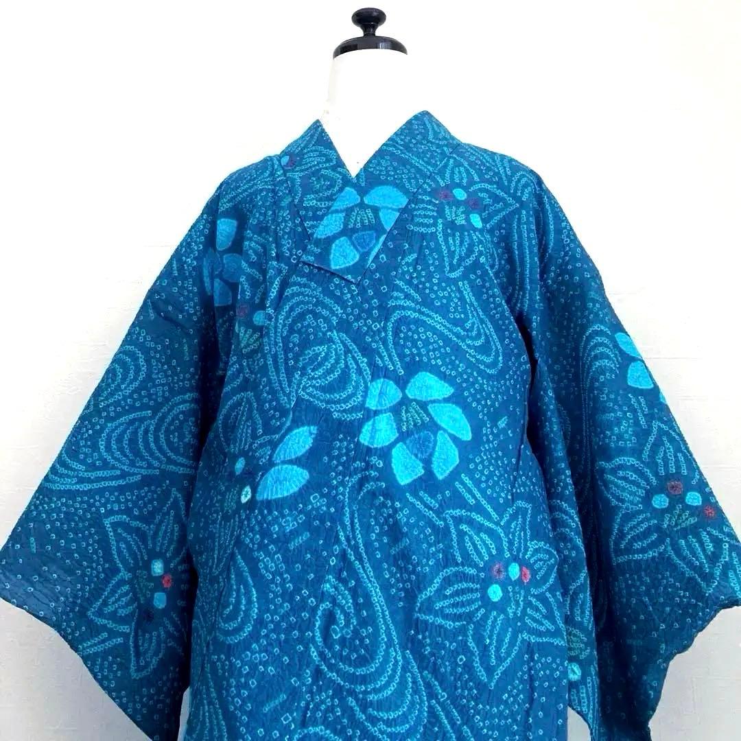 よりゆか 有松絞り・有松鳴海絞り浴衣　グレー・ターコイズNo.7-210B