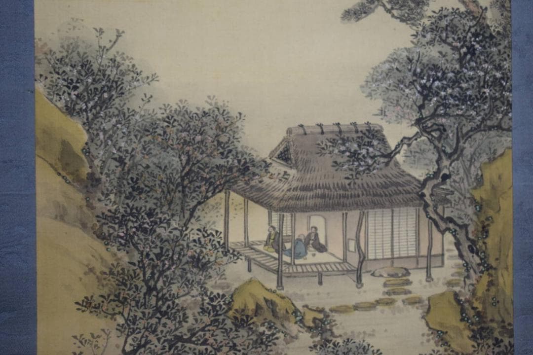 真作/宮武南岳/桂月庵/淡彩山水/双幅/絹表装/布袋屋掛軸HE-610