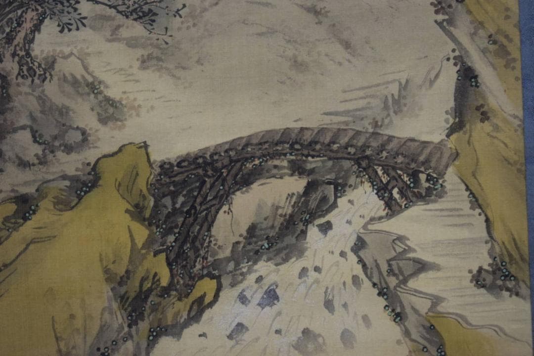 真作/宮武南岳/桂月庵/淡彩山水/双幅/絹表装/布袋屋掛軸HE-610