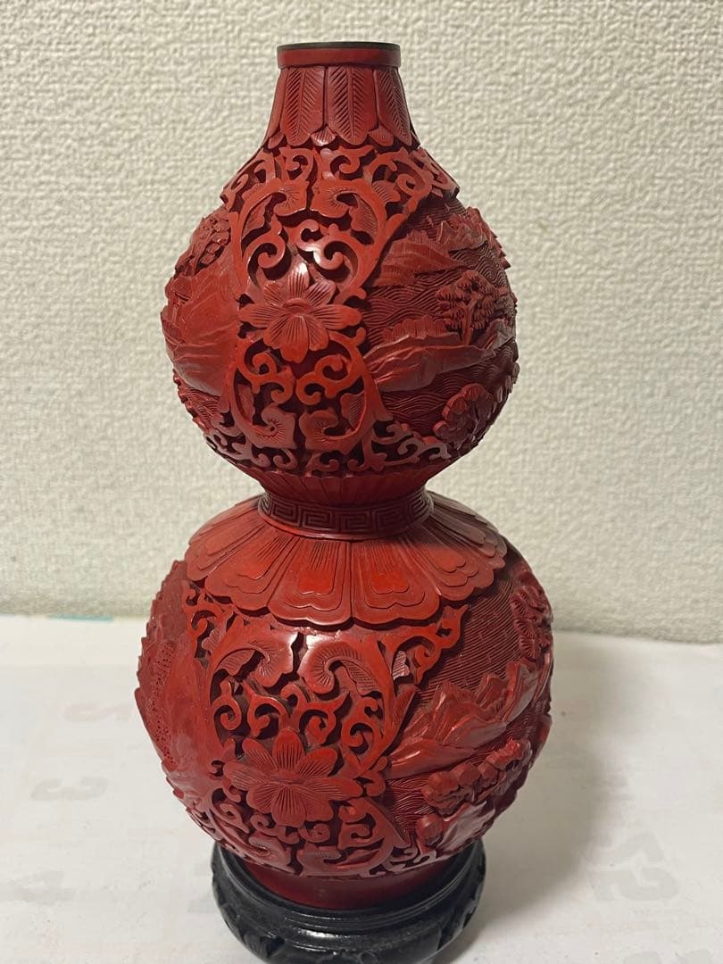 中国美術　堆朱　ひょうたん花瓶