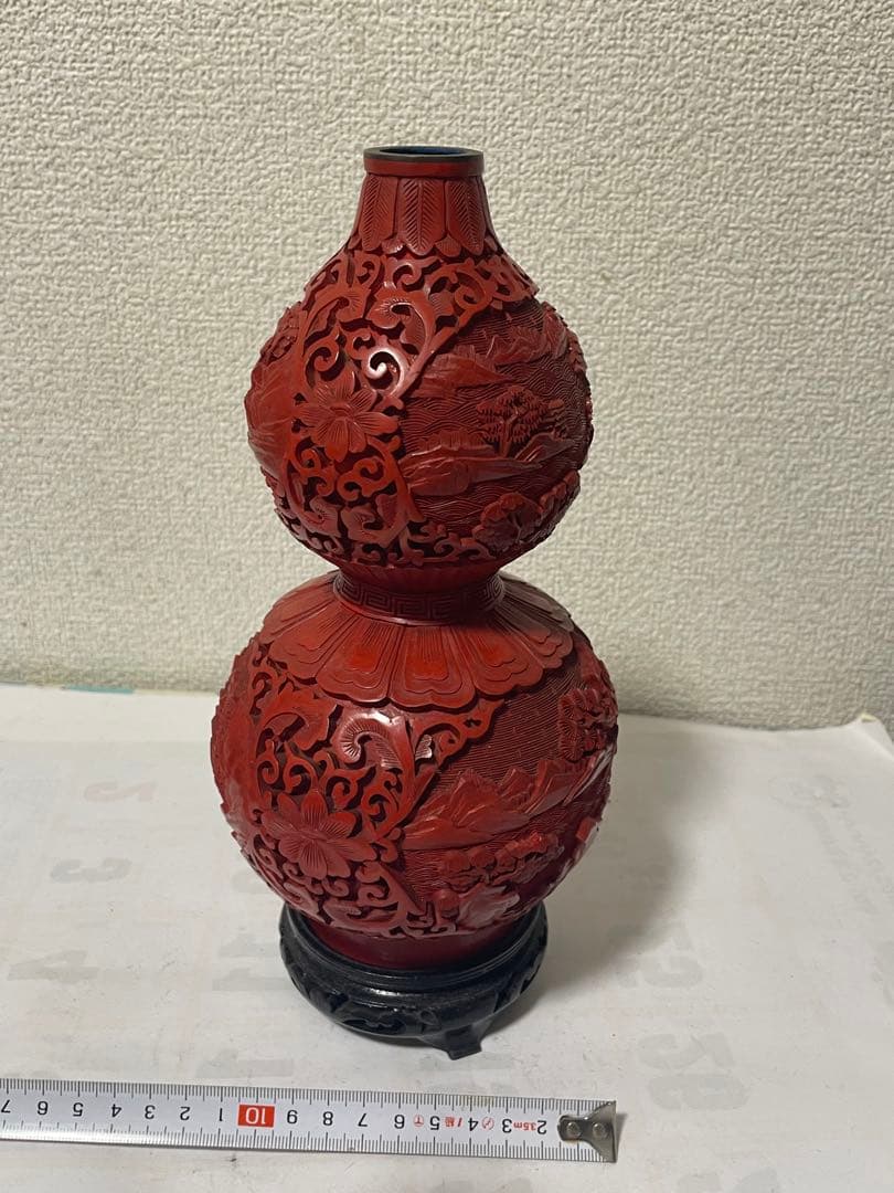 中国美術　堆朱　ひょうたん花瓶